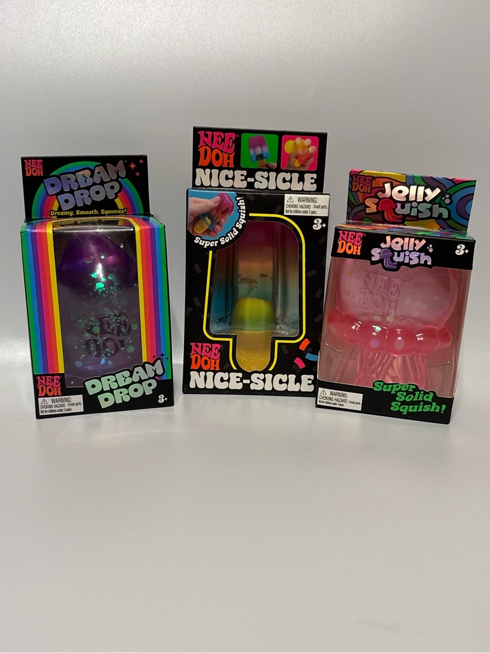 🌈 Schylling NeeDoh 3pc Bundle - Dream Drop, Nice-Sicle, Jelly Squish NIB